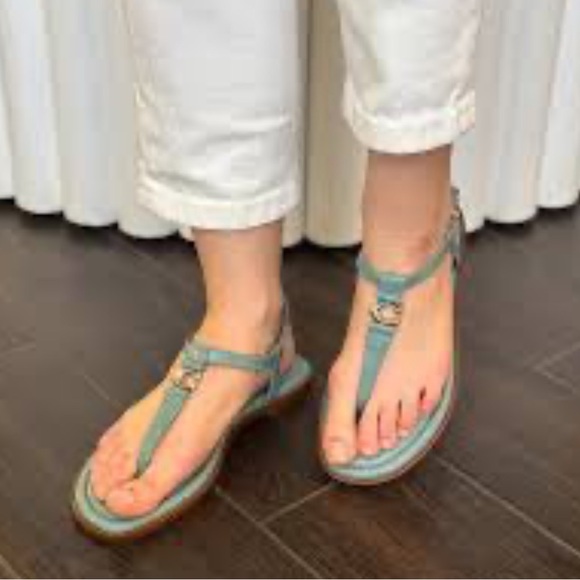 Coach Blue T-Strap Sandals with Metallic Detail - Picture 2 of 10